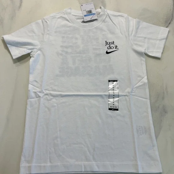 Nike Kids Just Do It‎ T-shirt White Size Medium Back Print Nike Exclusive Promo - Picture 2 of 9